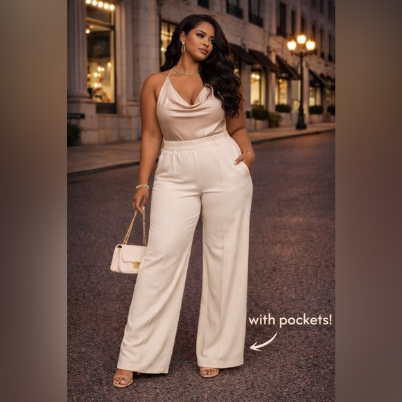 no brand Pants - Glitz Beaute “Sovereign Ease” Cream Trousers